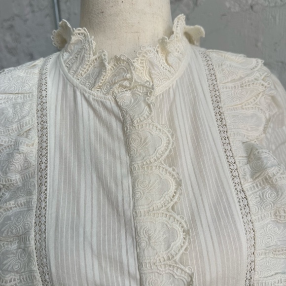 Sézane Chemise Marianella Scalloped White Victorian Blouse SIZE 4 - Picture 7 of 13